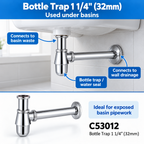 Onimi C53012 Chrome Bottle Trap 1 1/4" (32mm) Suitable For Basin Waste Trap