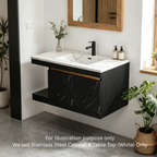 Saniware SWBC‑C5802‑BLK 1000mm Black Wall‑Mounted Stainless Steel Vanity Cabinet with Countertop – Premium Bathroom Storage & Renovation Unit