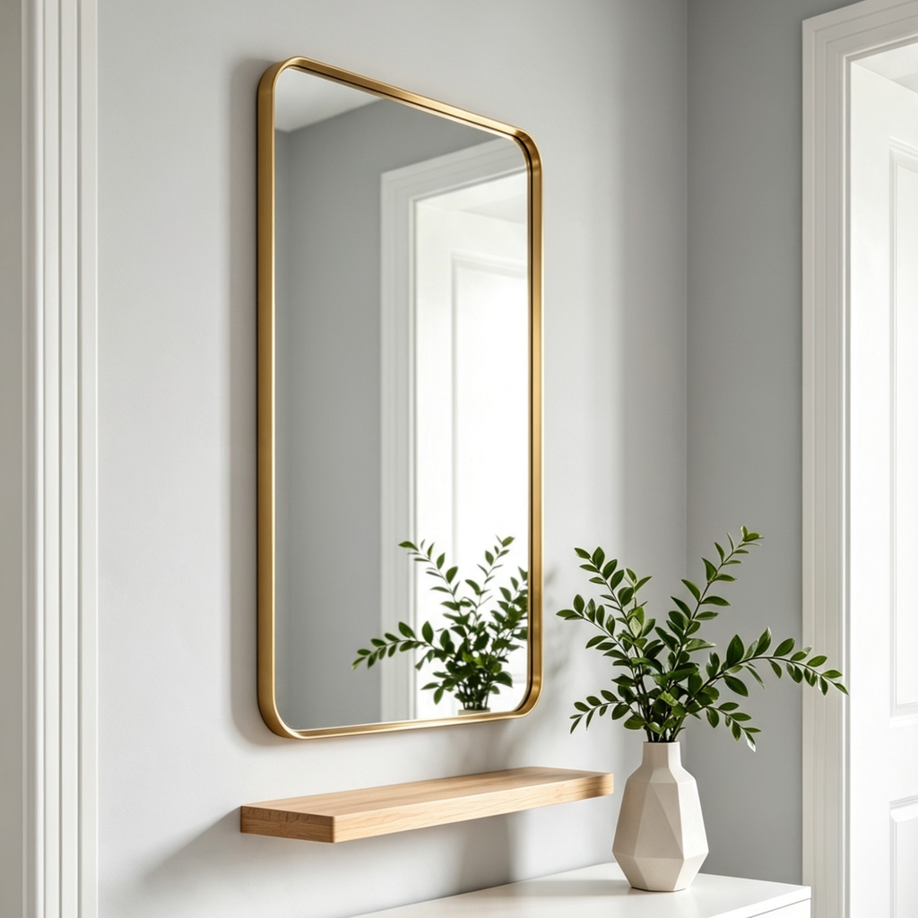 Glorex 5070-G Brushed Gold Rounded Rectangle Mirror 500×700mm 27mm Aluminium Frame Premium Decor Mirror