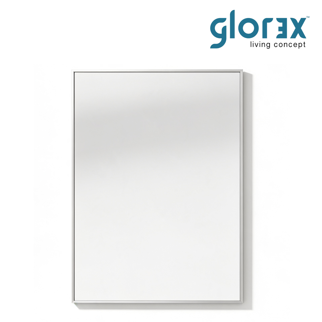 Glorex GLC 1001A/S Wall Mounted Silver Rectangular Wall Mirror 500×700mm Ultra-Slim 15mm Aluminium Frame Vertical & Horizontal Mount