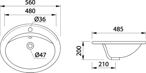 DOCASA 201 560mm Ceramic White Above Counter Basin Sinki Tandas Bilik Mandi For Bathroom,Dining Area, And Outdoor