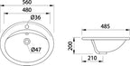 DOCASA 201 560mm Ceramic White Above Counter Basin Sinki Tandas Bilik Mandi For Bathroom,Dining Area, And Outdoor