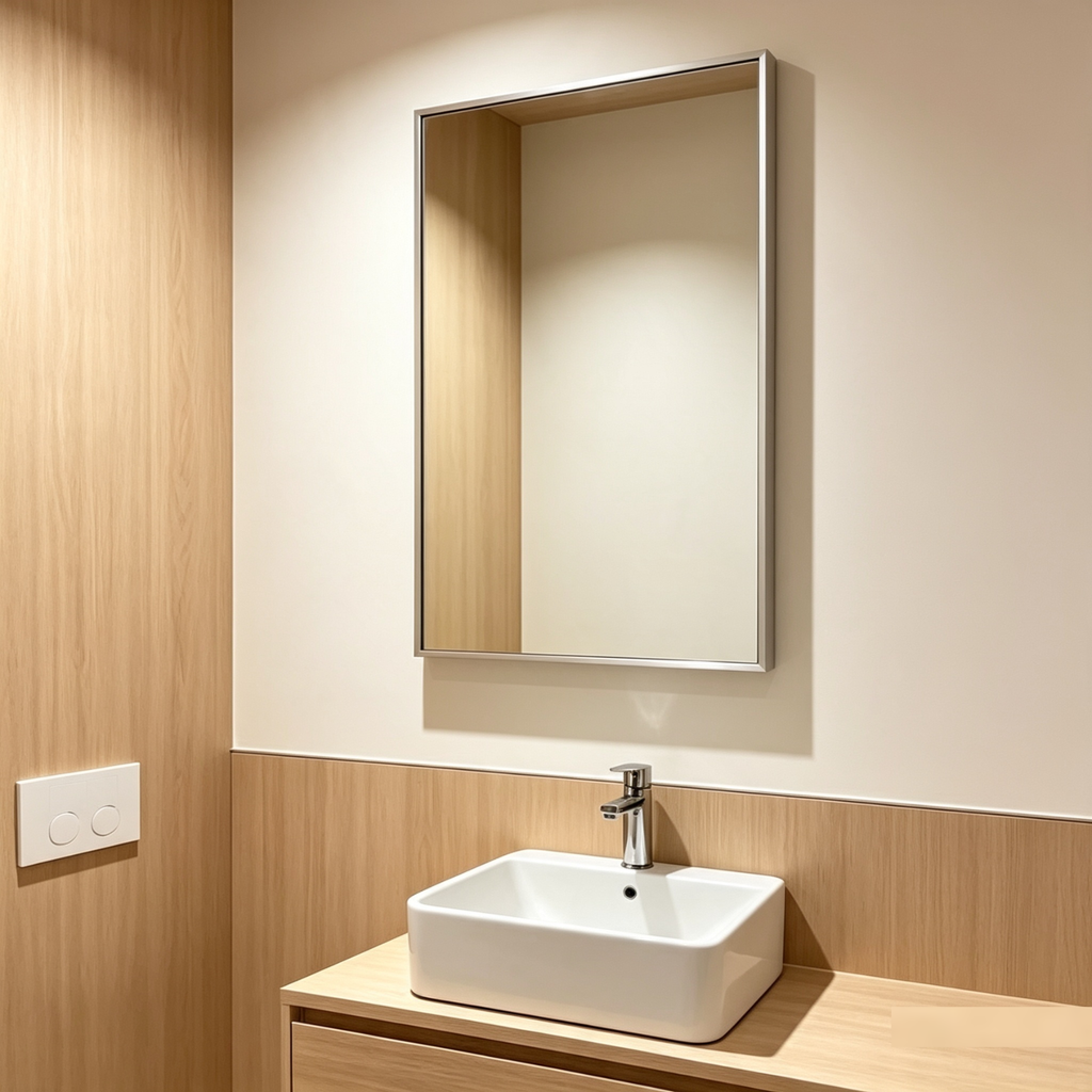 Glorex GLC 1001A/S Wall Mounted Silver Rectangular Wall Mirror 500×700mm Ultra-Slim 15mm Aluminium Frame Vertical & Horizontal Mount