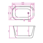 Arris Infinity ars - D8330 - 140 ARTES 1400mm White One-Piece Freestanding Rounded Rectangular Soaking Bathtub