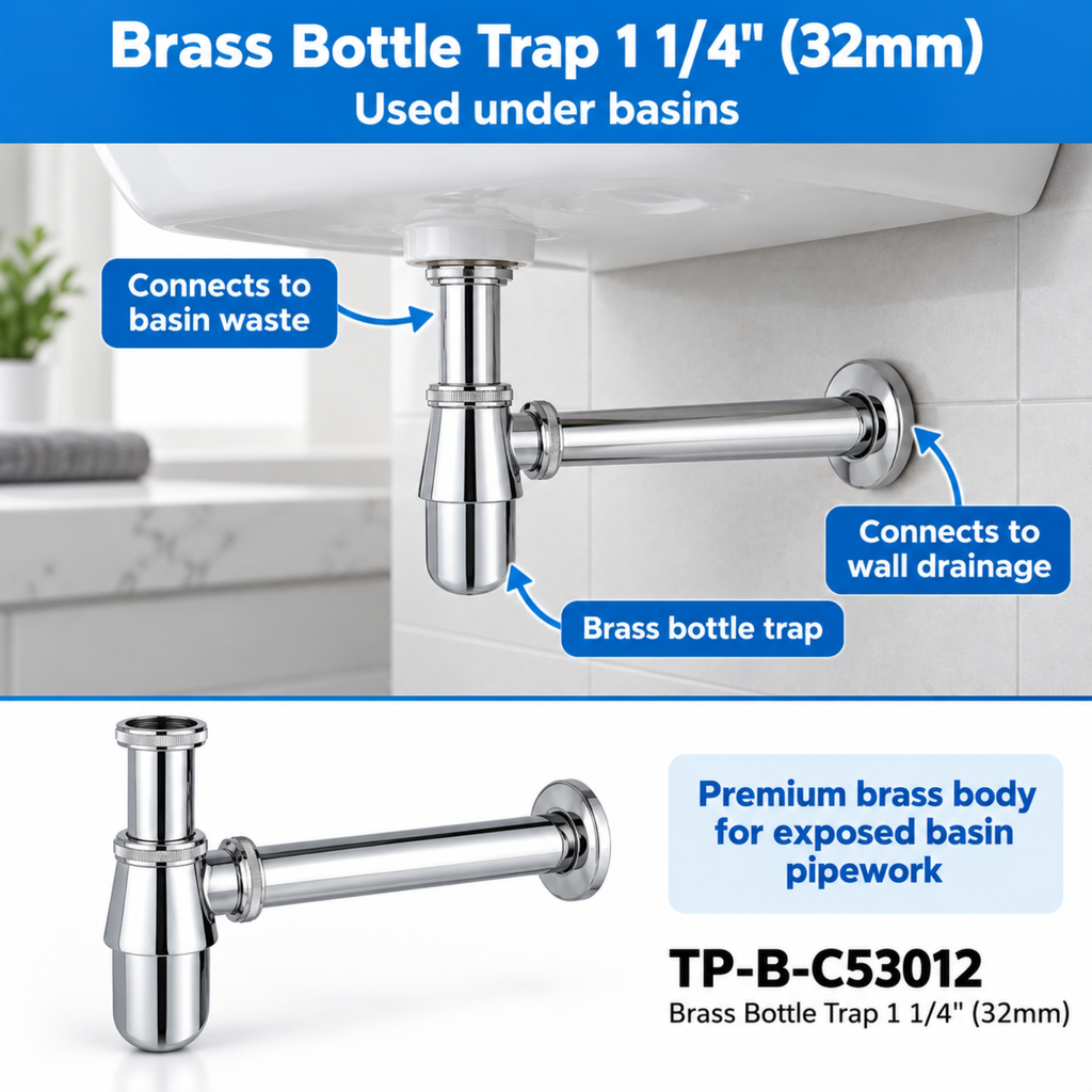 Onimi TP-B-C53012 Brass Bottle Trap 1 1/4" (32mm) Suitable For Chrome Finish Basin Trap