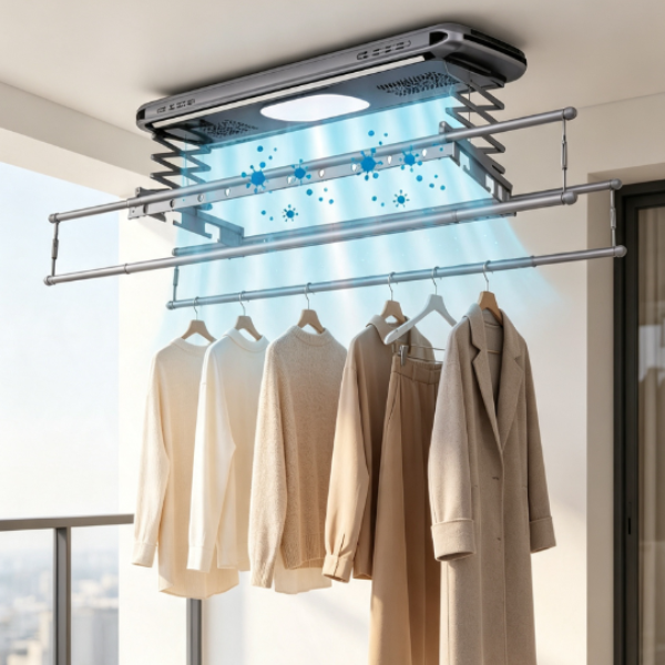 Saniware SW‑9017A Aluminium Electric Clothes Hanger 1300 (L) × 350 (W) × 78mm Premium Sterilising & Air‑Drying Retractable Drying Rack