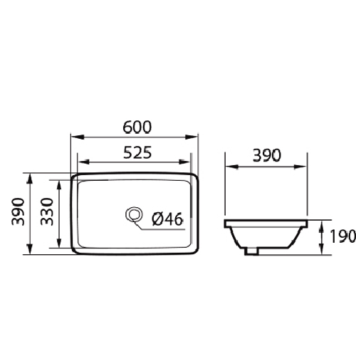 DOCASA 202E 600mm Ceramic WhiteBlack Under Counter Basin Sinki Tandas Bilik Mandi For Bathroom,Dining Area,Outdoor Murah