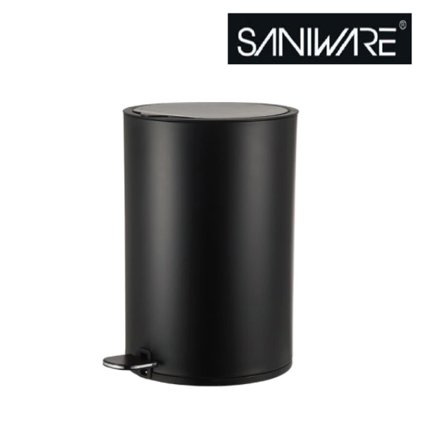 Saniware 12L Pedal Dustbin Soft Closing Lid Removable Inner Bucket Tong Sampah Bathroom Kitchen Office Bin – Black / Blue / Champagne Gold / Rose Gold / White / Stainless Steel