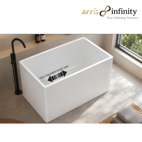 Arris Infinity ars - M1319 - 1200 Space Free 1200mm White Rectangular Freestanding Soaking Bathtub with Adjustable Acrylic Seat