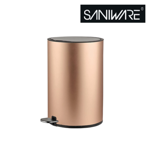 Saniware 12L Pedal Dustbin Soft Closing Lid Removable Inner Bucket Tong Sampah Bathroom Kitchen Office Bin – Black / Blue / Champagne Gold / Rose Gold / White / Stainless Steel