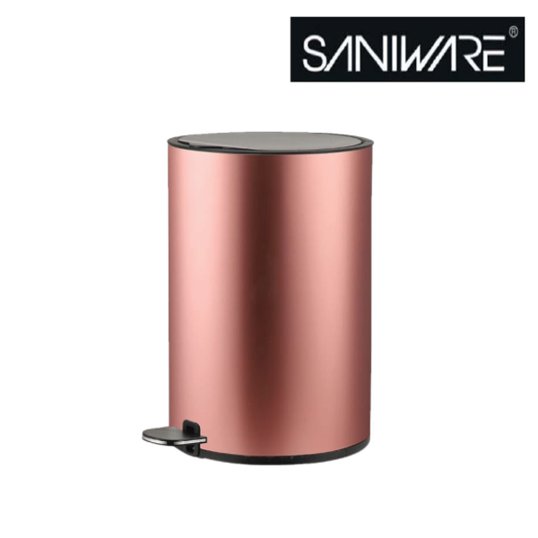 Saniware 12L Pedal Dustbin Soft Closing Lid Removable Inner Bucket Tong Sampah Bathroom Kitchen Office Bin – Black / Blue / Champagne Gold / Rose Gold / White / Stainless Steel
