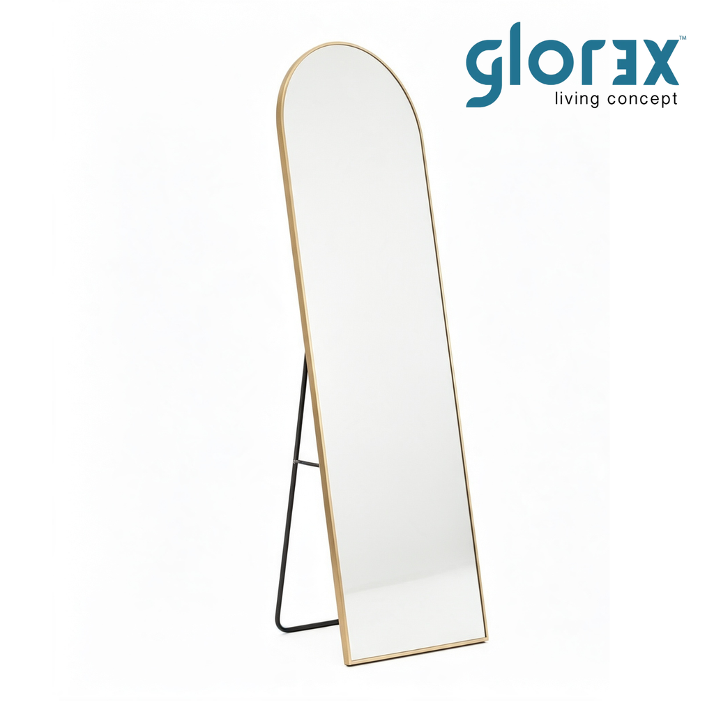 Glorex GLC 3002A/G Gold Arch Full-Length Mirror 500×1600mm Slim 15mm Aluminium Frame Wall-Mount & Freestanding