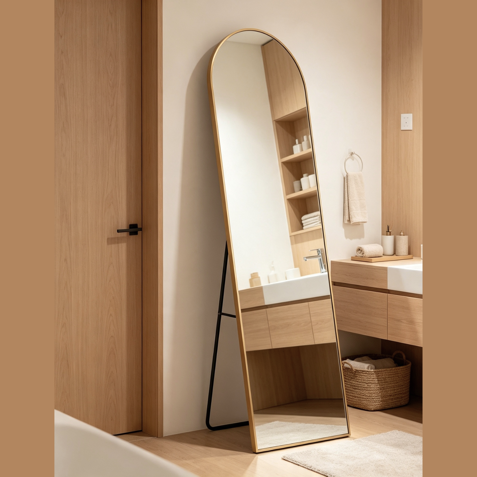 Glorex GLC 3002A/G Gold Arch Full-Length Mirror 500×1600mm Slim 15mm Aluminium Frame Wall-Mount & Freestanding
