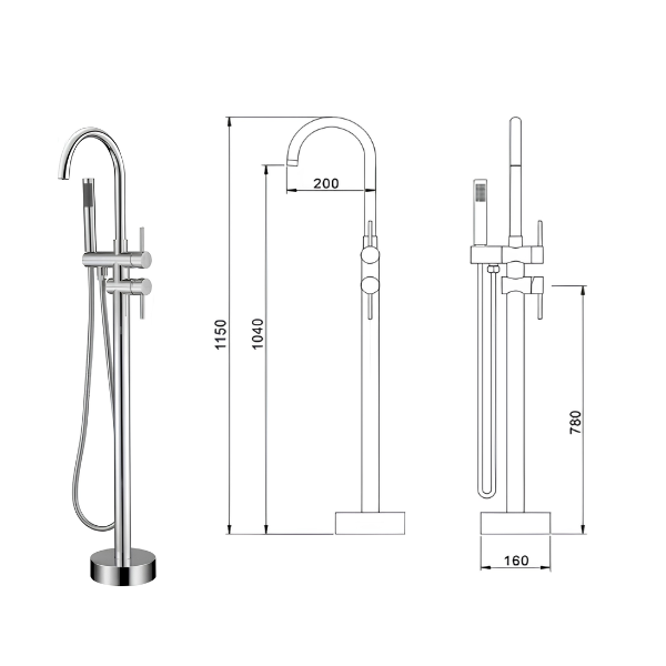 Arris Infinity ars - 73217 - C 1150mm Chrome Floor-Standing Bath Mixer Tap with Hand Shower