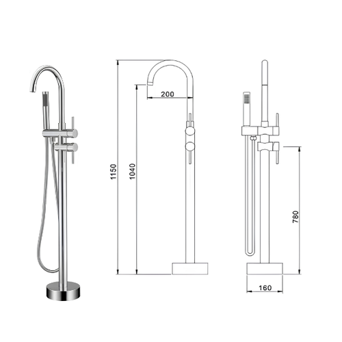 Arris Infinity ars - 73217 - C 1150mm Chrome Floor-Standing Bath Mixer Tap with Hand Shower