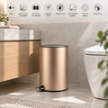 Saniware 12L Pedal Dustbin Soft Closing Lid Removable Inner Bucket Tong Sampah Bathroom Kitchen Office Bin – Black / Blue / Champagne Gold / Rose Gold / White / Stainless Steel