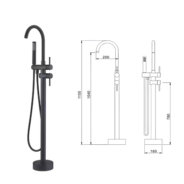 Arris Infinity ars - 73217 - B 1150mm Black Floor-Standing Bath Mixer Tap with Hand Shower