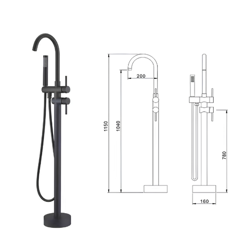 Arris Infinity ars - 73217 - B 1150mm Black Floor-Standing Bath Mixer Tap with Hand Shower