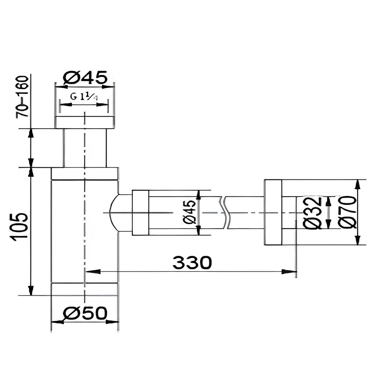 Onimi T53012 Bottle Trap 1 1/4" (32mm) Chrome Finish Suitable For Basin Use