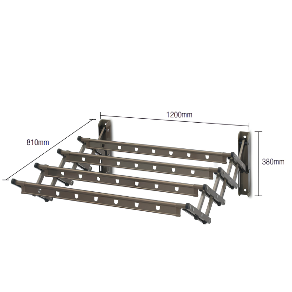 Saniware SW‑CH418C Aluminium Retractable Clothes Hanger 1200 (L) × 810 (W) × 380mm Wall‑Mounted 1.2M Drying Rack