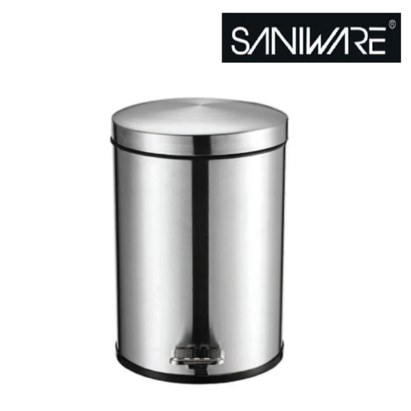 Saniware Stainless Steel Pedal Dustbin 12L / 20L Soft Closing Lid Removable Inner Bucket Tong Sampah Bathroom Kitchen Office Waste Bin