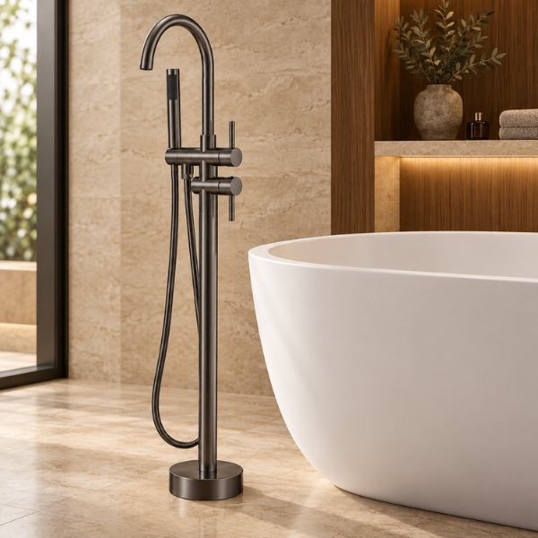 Arris Infinity ars-73217-GM 1150mm Gunmetal Floor-Standing Bath Mixer Tap with Hand Shower