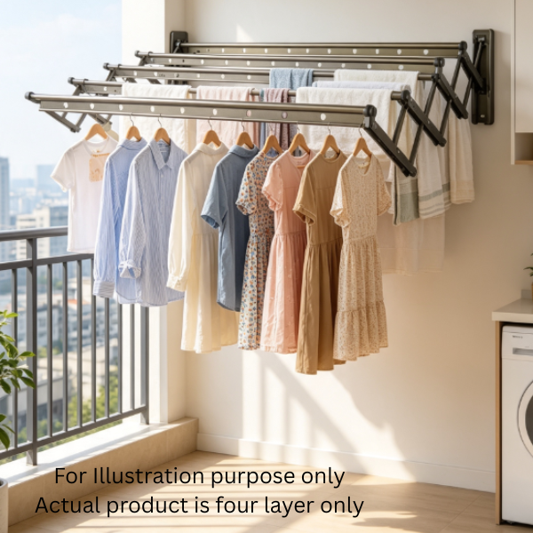 Saniware SW‑CH418C Aluminium Retractable Clothes Hanger 1200 (L) × 810 (W) × 380mm Wall‑Mounted 1.2M Drying Rack
