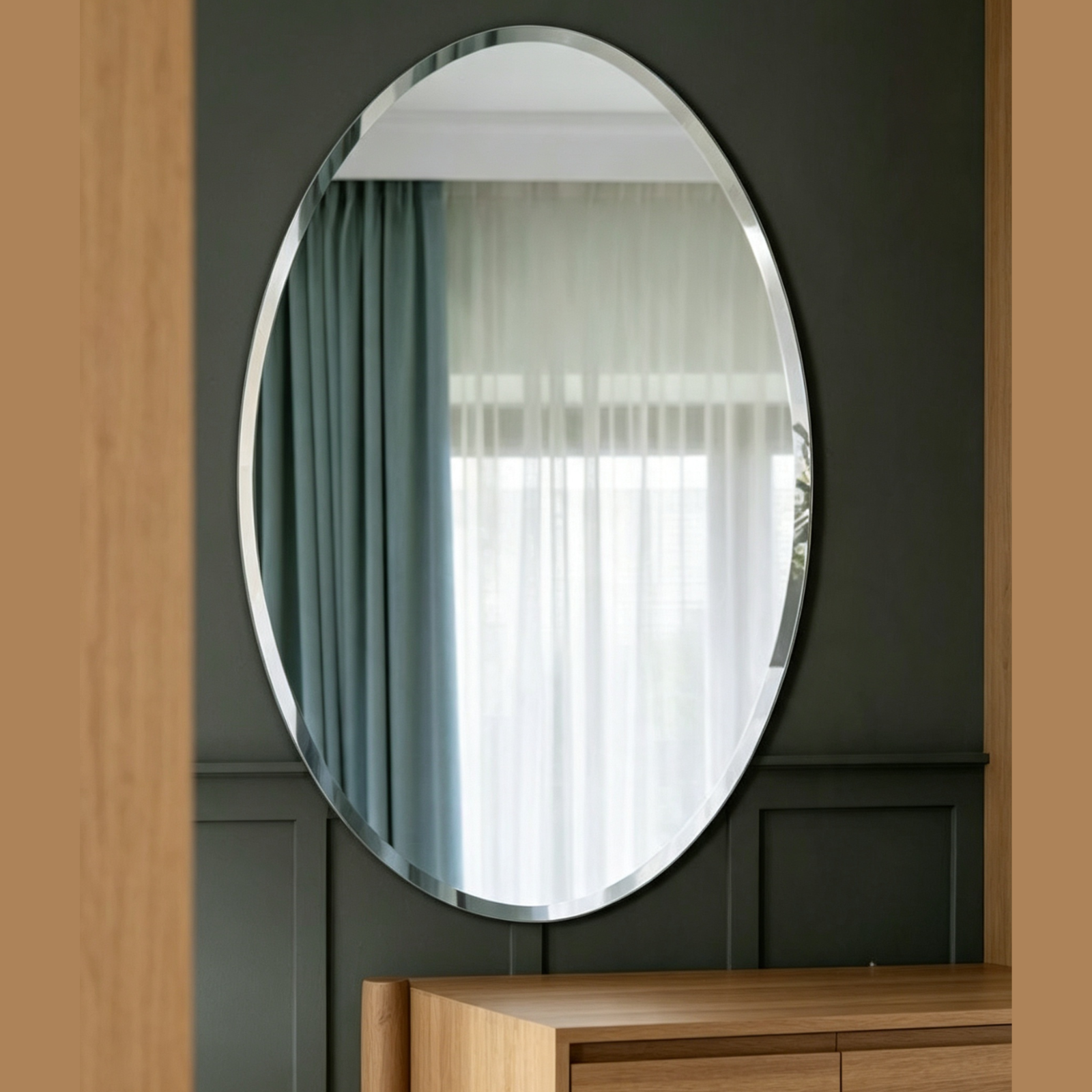 Glorex GLC 2001N Wall Mounted Frameless Oval Bevel Edge Mirror 540×750mm Dual Vertical & Horizontal Mount