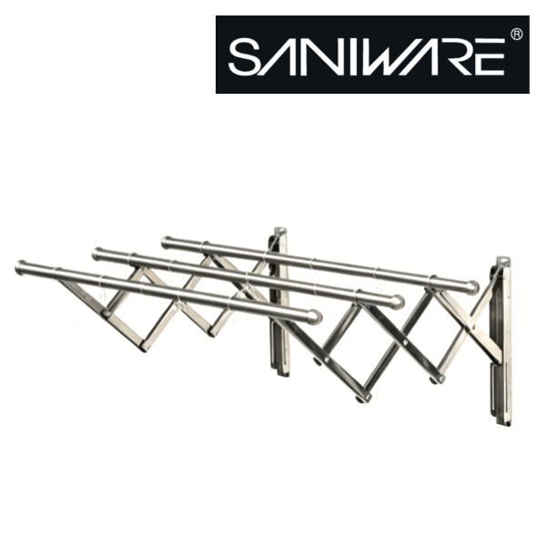 Saniware SW‑CH33518‑SS Stainless Steel Retractable Clothes Hanger 1800 (L) × 600 (W) × 420mm 3‑Tube Wall‑Mounted Drying Rack