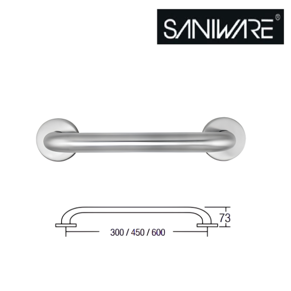 Saniware SUS304 Stainless Steel Bathroom Grab Bar Safety Support Handle Wall Mounted for Elderly Disabled Toilet Shower – 300mm / 450mm / 600mm