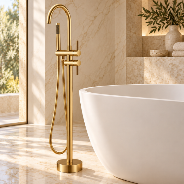 Arris Infinity  ars-73217-G 1150mm Gold Floor-Standing Bath Mixer Tap with Hand Shower