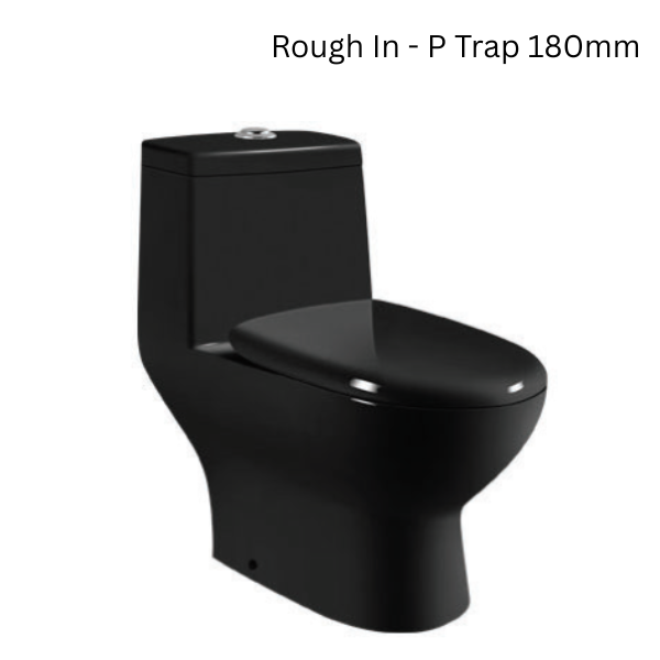 Saniware WC-2076-Black 680mm Ceramic Matte Black One-Piece Washdown Toilet Sinki Tandas Bilik Mandi S-Trap 250mm & P-Trap 180mm Roughing-In For Bathroom Renovation & Modern Homes