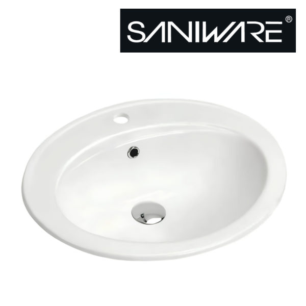 Saniware WB-222 560mm Ceramic White Counter Top Drop-In Basin Sinki Tandas Bilik Mandi For Bathroom, Vanity, Kitchen & Commercial Use