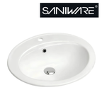 Saniware WB-222 560mm Ceramic White Counter Top Drop-In Basin Sinki Tandas Bilik Mandi For Bathroom, Vanity, Kitchen & Commercial Use