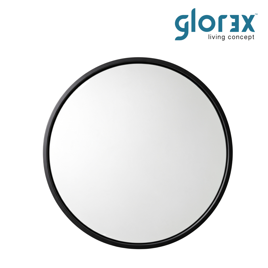 Glorex 5050-B Wall Mounted Matte Black Round Wall Mirror 500mm 27mm Aluminium Frame Modern Bathroom Vanity Mirror