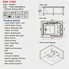 Eurano ERN 11003 Luxury 5-Person Whirlpool Bathtub Jacuzzi Tub with Massage Jets, LED Lights, and FM Radio
