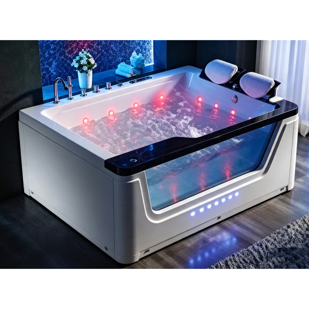 Eurano ERN 11003 Luxury 5-Person Whirlpool Bathtub Jacuzzi Tub with Massage Jets, LED Lights, and FM Radio