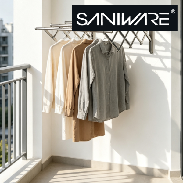Saniware SW‑CH43518‑SS Stainless Steel Retractable Clothes Hanger 1800 (L) × 1020 (W) × 420mm | 4‑Tube Wall‑Mounted Drying Rack