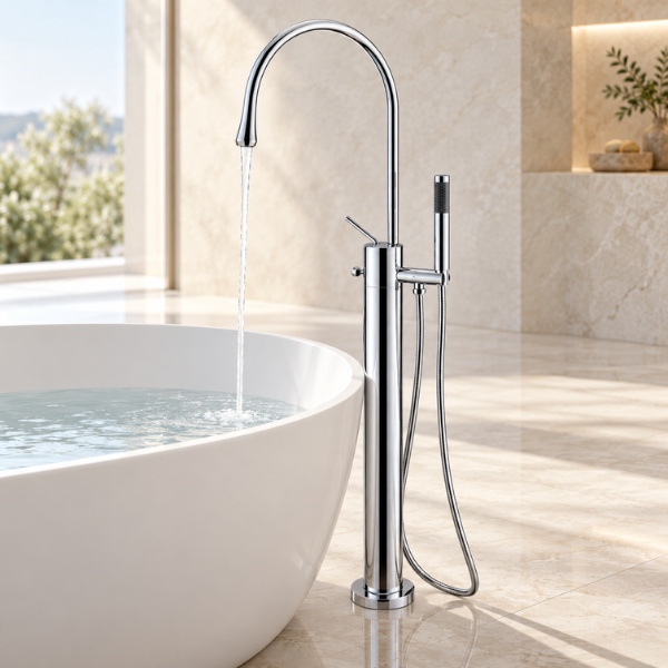 Arris Infinity ars-73006-C Chrome Floor-Standing Bath Mixer Tap with 360° Swivel Spout and Hand Shower