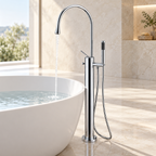 Arris Infinity ars-73006-C Chrome Floor-Standing Bath Mixer Tap with 360° Swivel Spout and Hand Shower