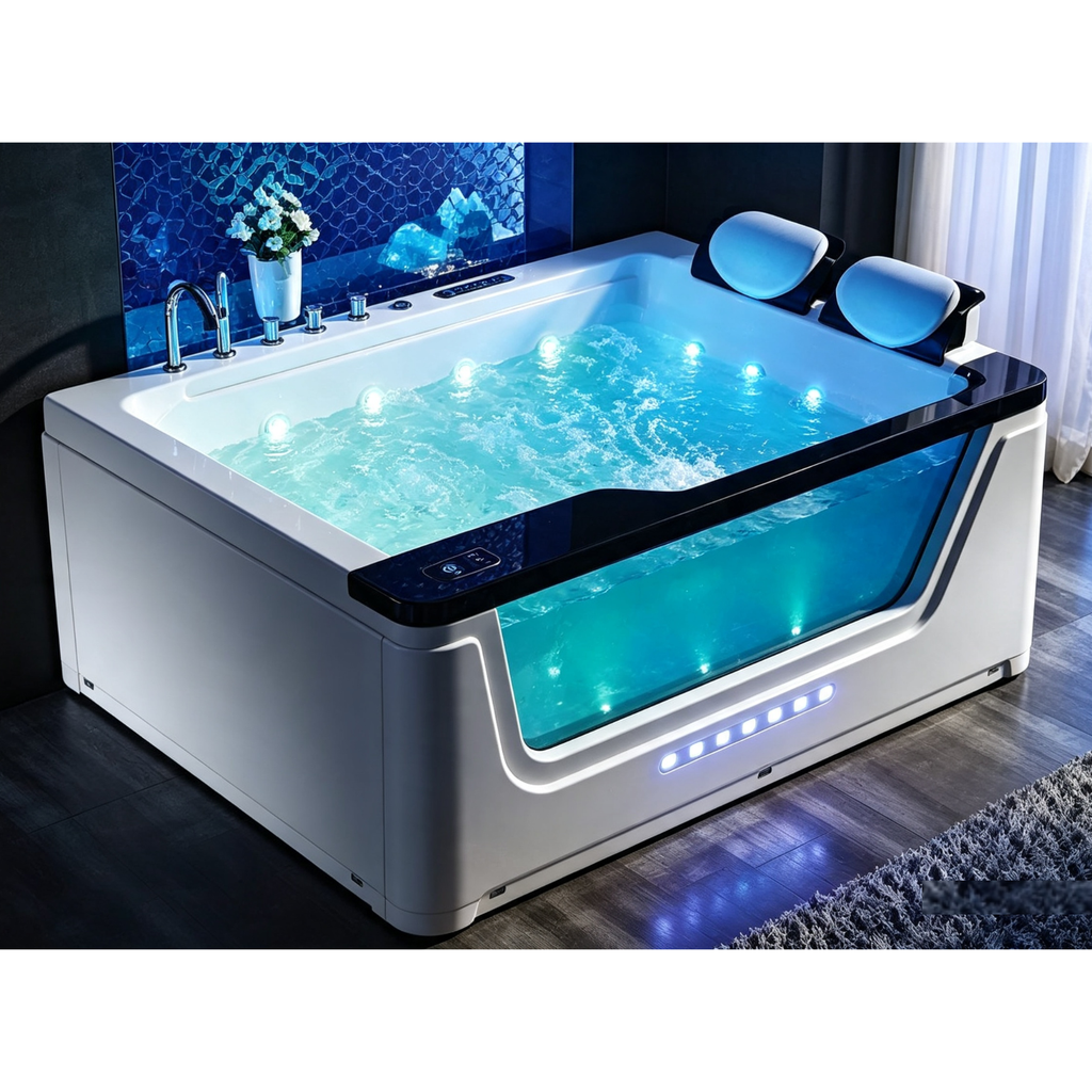 Eurano ERN 11003 Luxury 5-Person Whirlpool Bathtub Jacuzzi Tub with Massage Jets, LED Lights, and FM Radio