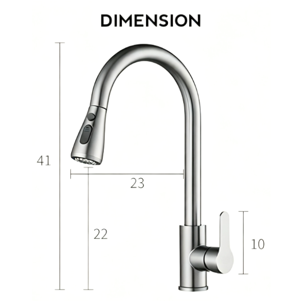 Saniware SWP-SS-304-3950 304 Stainless Steel Flexible Hose Kitchen Pull Out Pillar Sink Tap Kitchen Sink