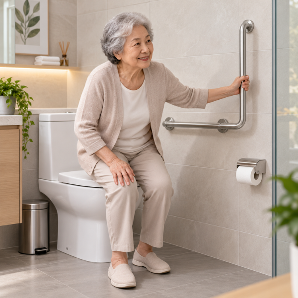 Saniware SWP-SS-304-GB-700L SUS304 Stainless Steel L-Shape Grab Bar Left Wall Mounted Bathroom Safety Support Handle 700 x 700 x Ø32mm for Elderly Disabled Toilet Shower