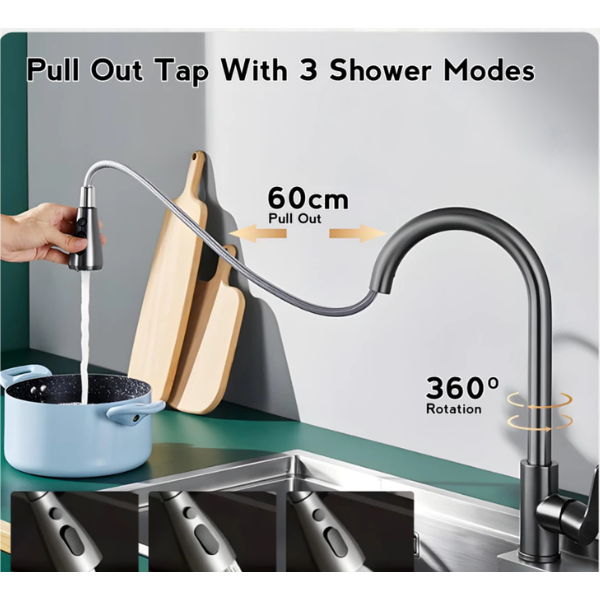 Saniware SWP-SS-304-3950 304 Stainless Steel Flexible Hose Kitchen Pull Out Pillar Sink Tap Kitchen Sink