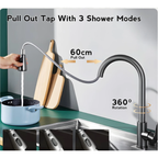 Saniware SWP-SS-304-3950 304 Stainless Steel Flexible Hose Kitchen Pull Out Pillar Sink Tap Kitchen Sink