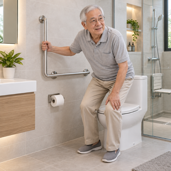 Saniware SWP-SS-304-GB-700R SUS304 Stainless Steel L-Shape Grab Bar Right Wall Mounted Bathroom Safety Support Handle 700 x 700 x Ø32mm for Elderly Disabled Toilet Shower