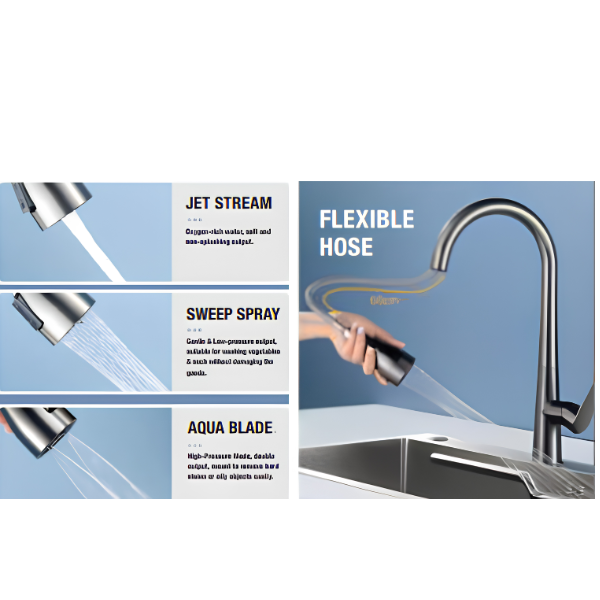 Saniware SWP-SS-304-3950 304 Stainless Steel Flexible Hose Kitchen Pull Out Pillar Sink Tap Kitchen Sink