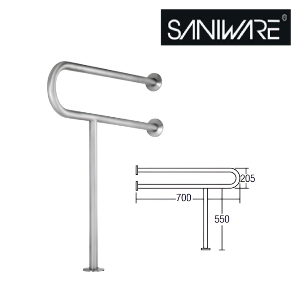 Saniware SWP-SS-304-GB-700T SUS304 Stainless Steel T-Shape Grab Bar Wall Mounted Bathroom Safety Support Handle 700 x 755 x Ø32mm for Elderly Disabled Toilet Use