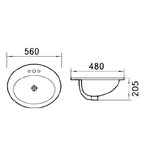 Saniware WB-222 560mm Ceramic White Counter Top Drop-In Basin Sinki Tandas Bilik Mandi For Bathroom, Vanity, Kitchen & Commercial Use