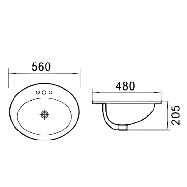 Saniware WB-222 560mm Ceramic White Counter Top Drop-In Basin Sinki Tandas Bilik Mandi For Bathroom, Vanity, Kitchen & Commercial Use